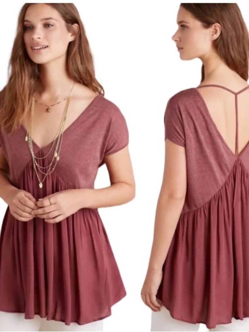 Anthropologie Meadow Rue Quincy Tee Mauve/Wine Size Small